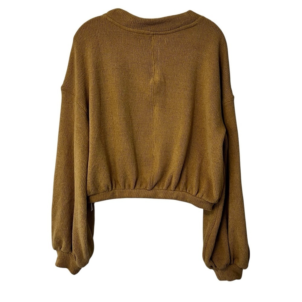Free People Beach Gold Rush Henley sweater balloon sleeve oversized crew neck xs - Picture 8 of 13